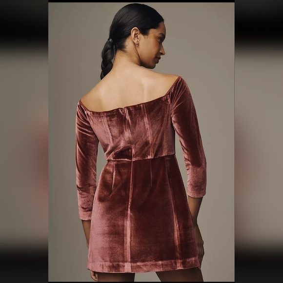 Hutch‎ Anthropologie Long Sleebe Square Neck Mini Dress Velvet Red Rouge - Picture 2 of 8